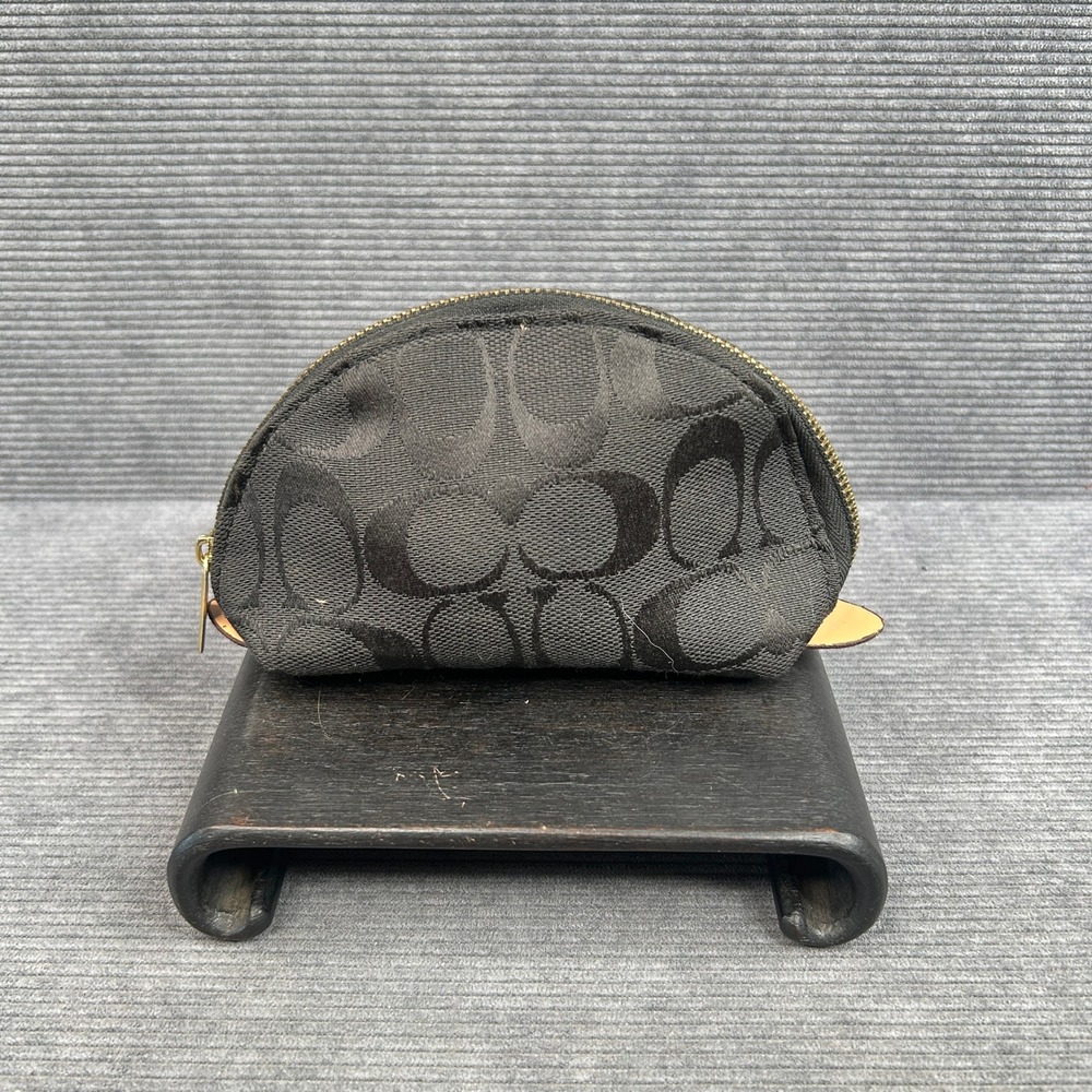 Coach Signature Jacquard Dome Cosmetic Pouch Y2k Black Canvas Makeup Bag Small